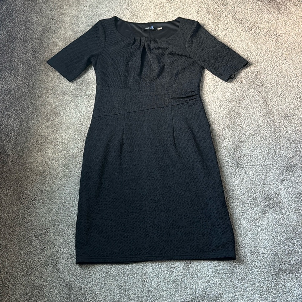 Ellen Tracy Black Textured Sheath Dress Short Sleeve Career Office SIZE 6